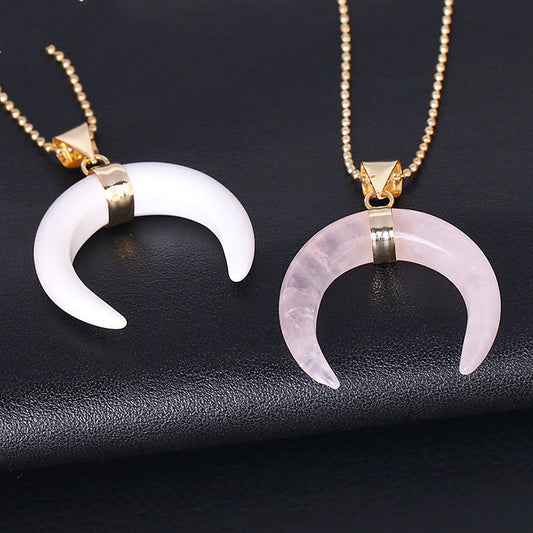 Crystal Semi-precious Stone Moon Pendant Necklace